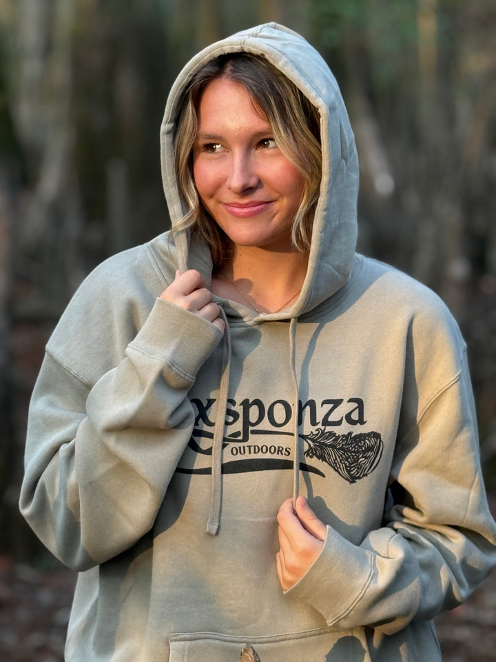 Midweight Cement Hoodie Axsponza Outdoors Feather Logo