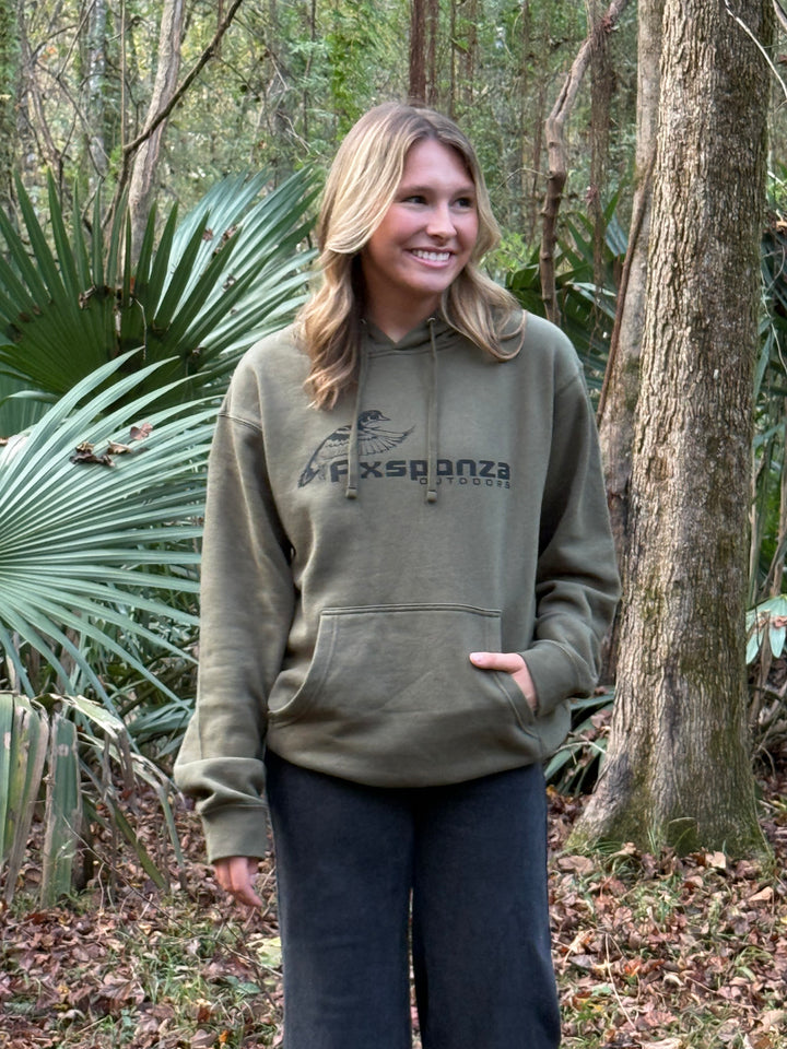 Midweight Army Green Hoodie Cupped Woodie Logo