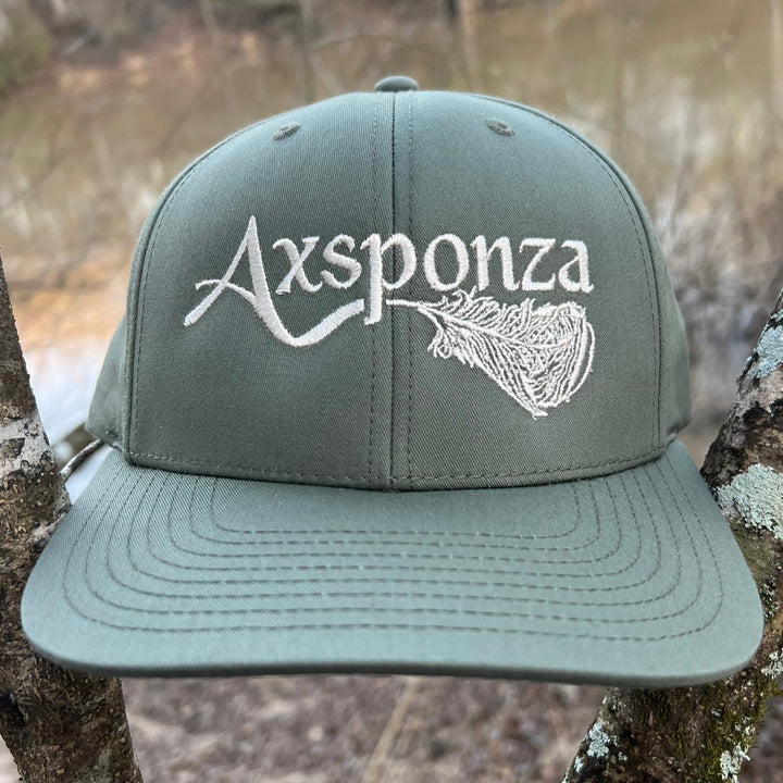 Axsponza Feather Embroidered Full Twill Trucker Hat Loden