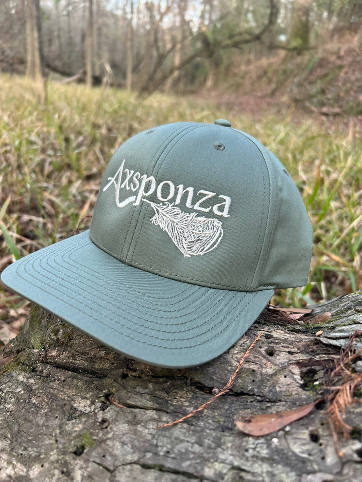 Axsponza Feather Embroidered Full Twill Trucker Hat Loden