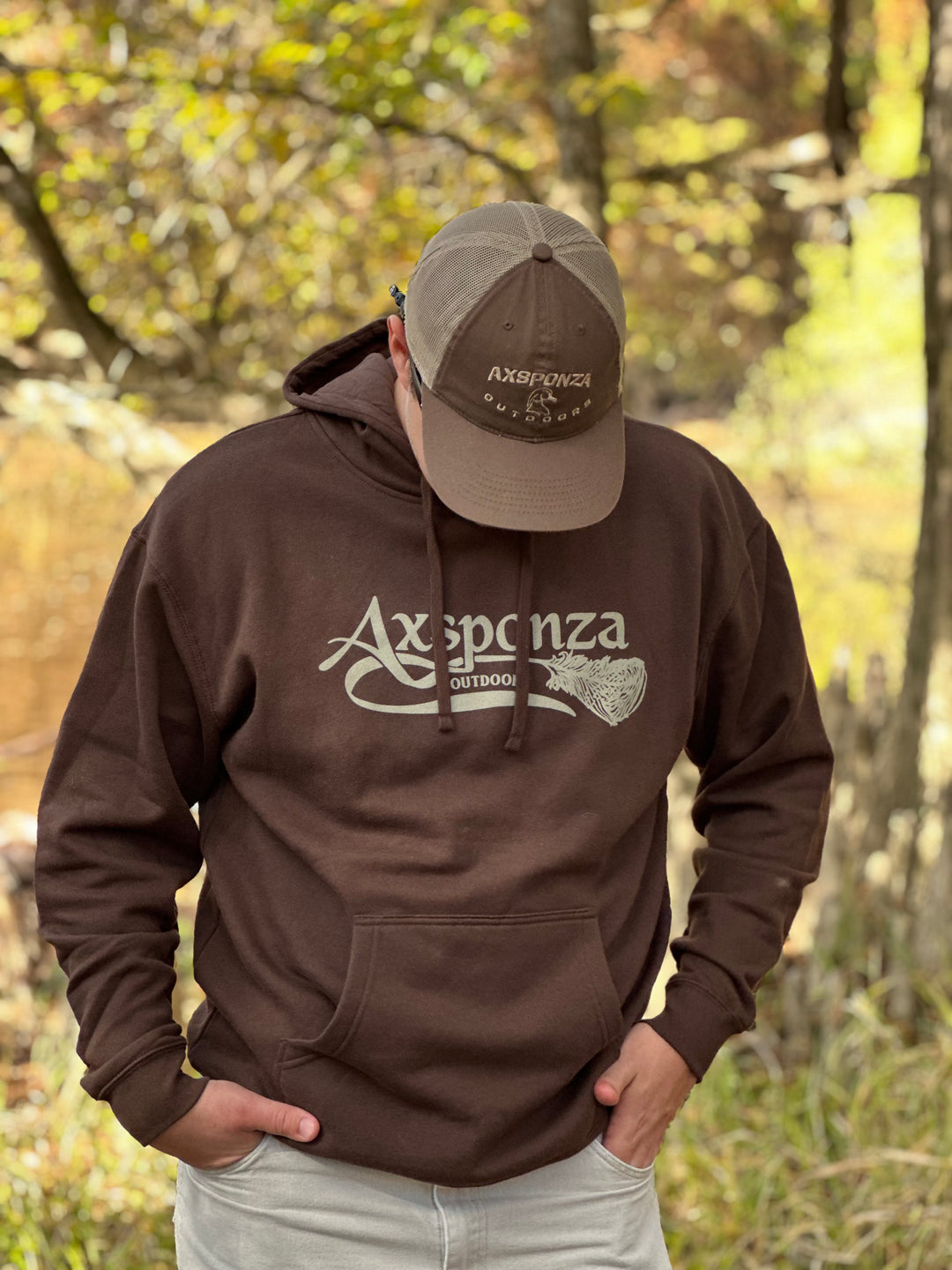 Midweight Brown Hoodie Axsponza Outdoors Feather Logo