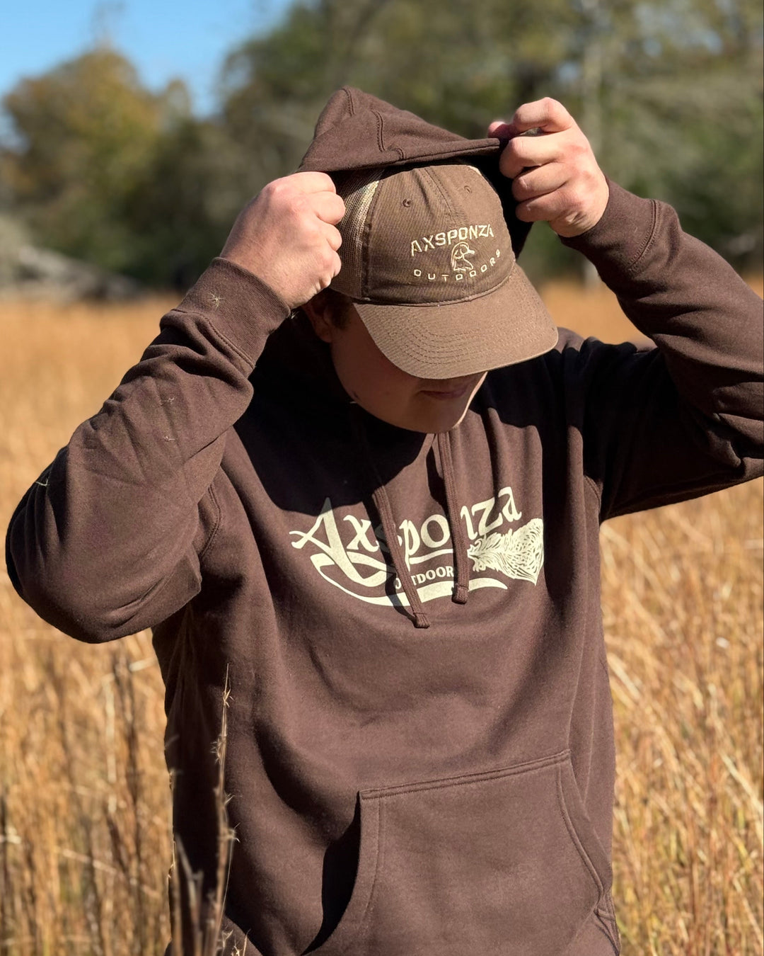 Midweight Brown Hoodie Axsponza Outdoors Feather Logo