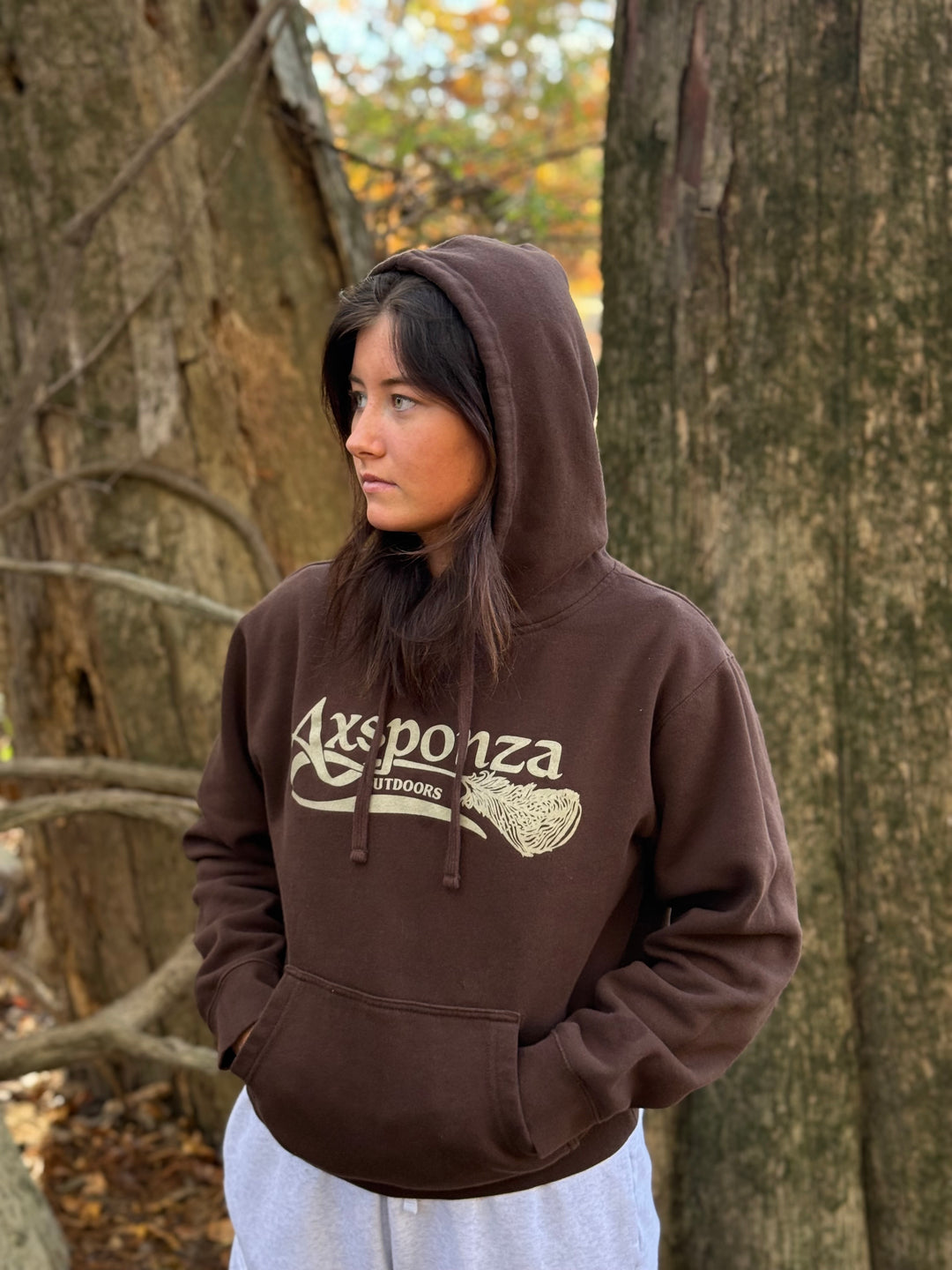 Midweight Brown Hoodie Axsponza Outdoors Feather Logo