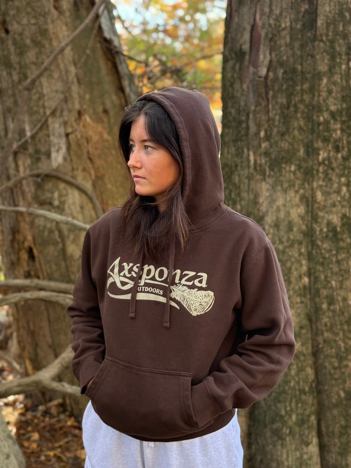 Midweight Brown Hoodie Axsponza Outdoors Feather Logo