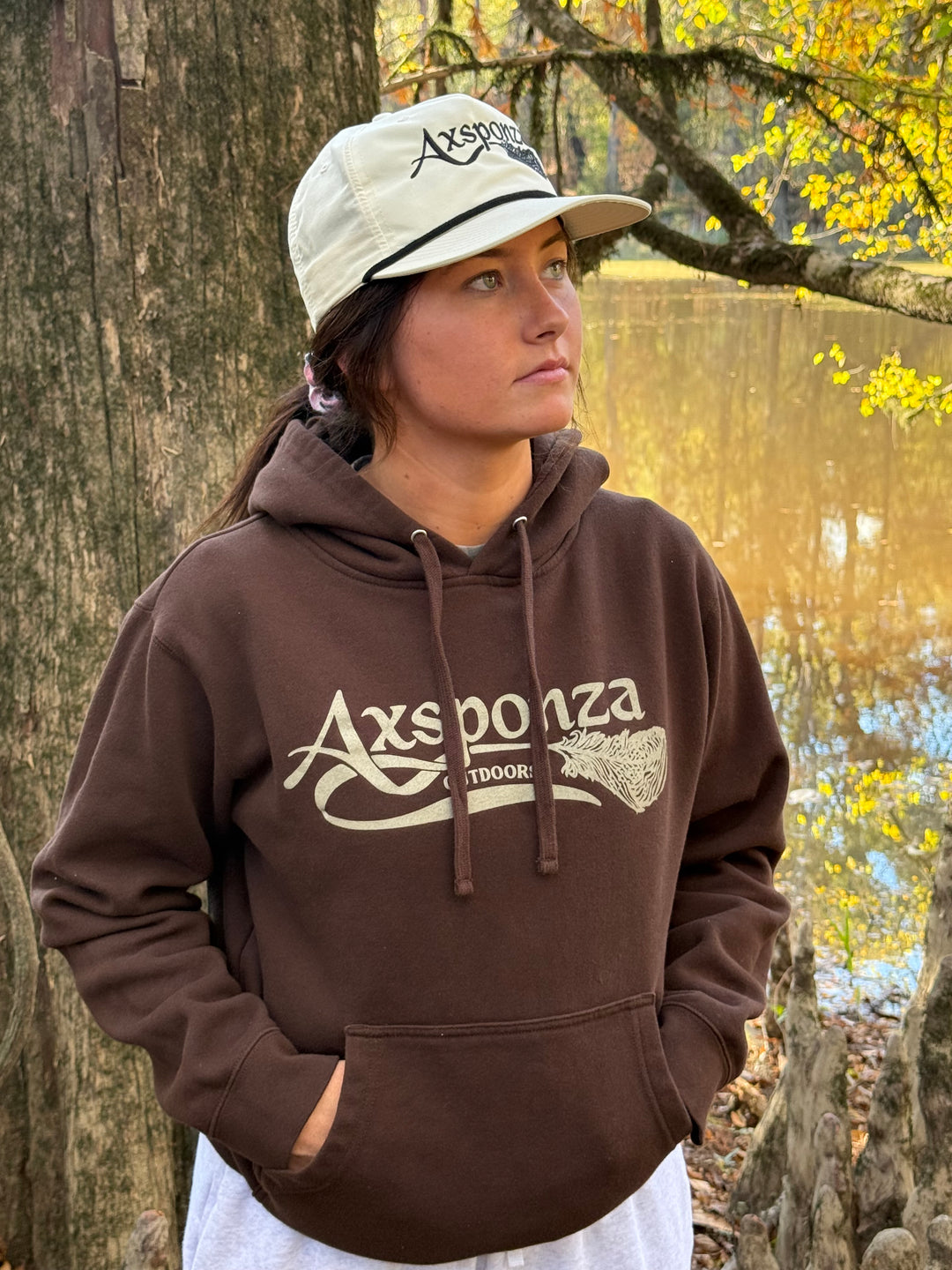 Midweight Brown Hoodie Axsponza Outdoors Feather Logo