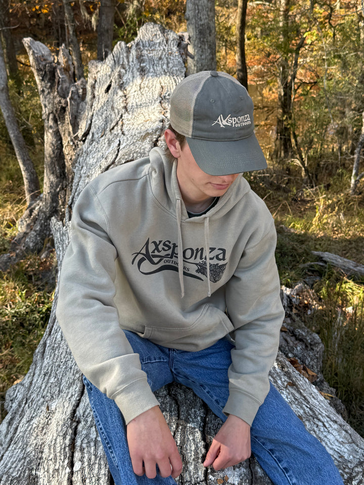 Midweight Cement Hoodie Axsponza Outdoors Feather Logo