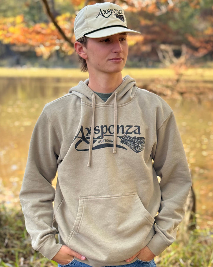 Midweight Cement Hoodie Axsponza Outdoors Feather Logo