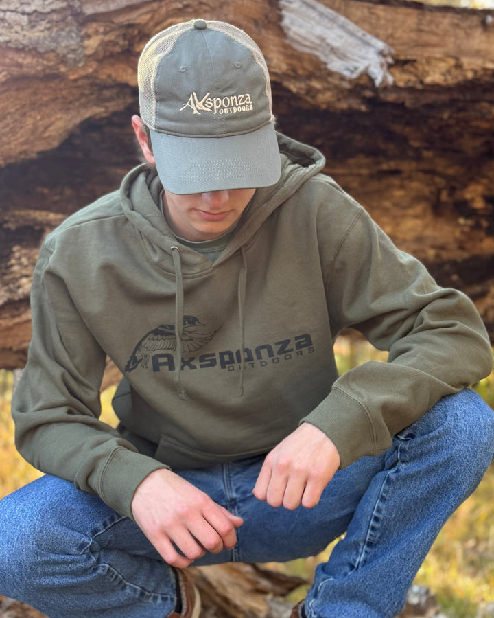 Midweight Army Green Hoodie Cupped Woodie Logo