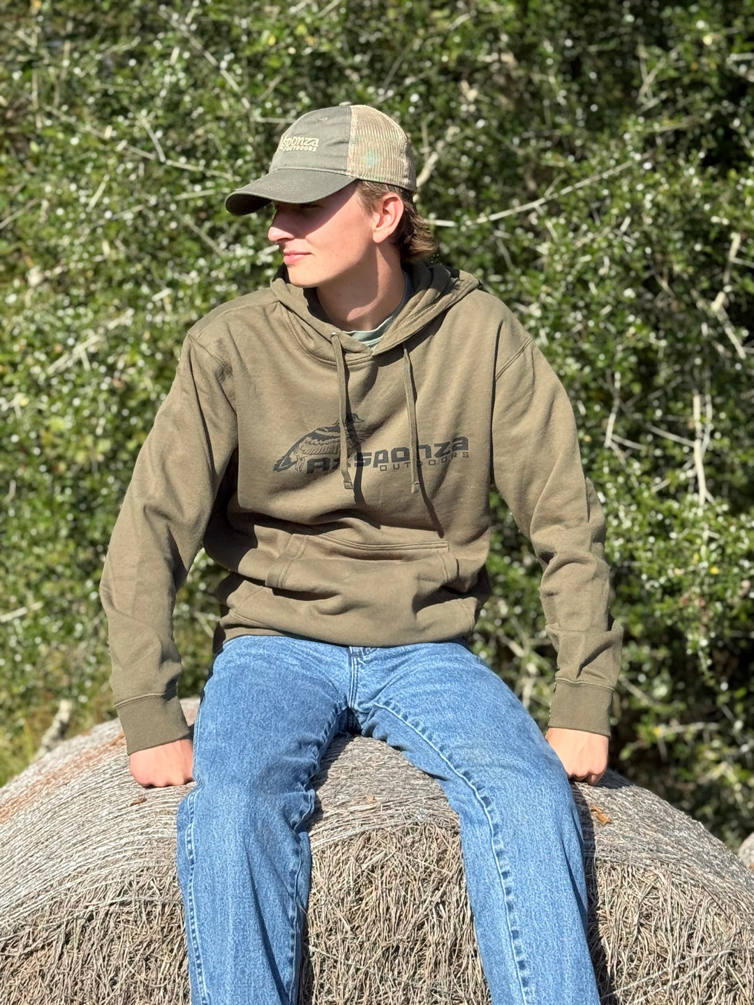 Midweight Army Green Hoodie Cupped Woodie Logo