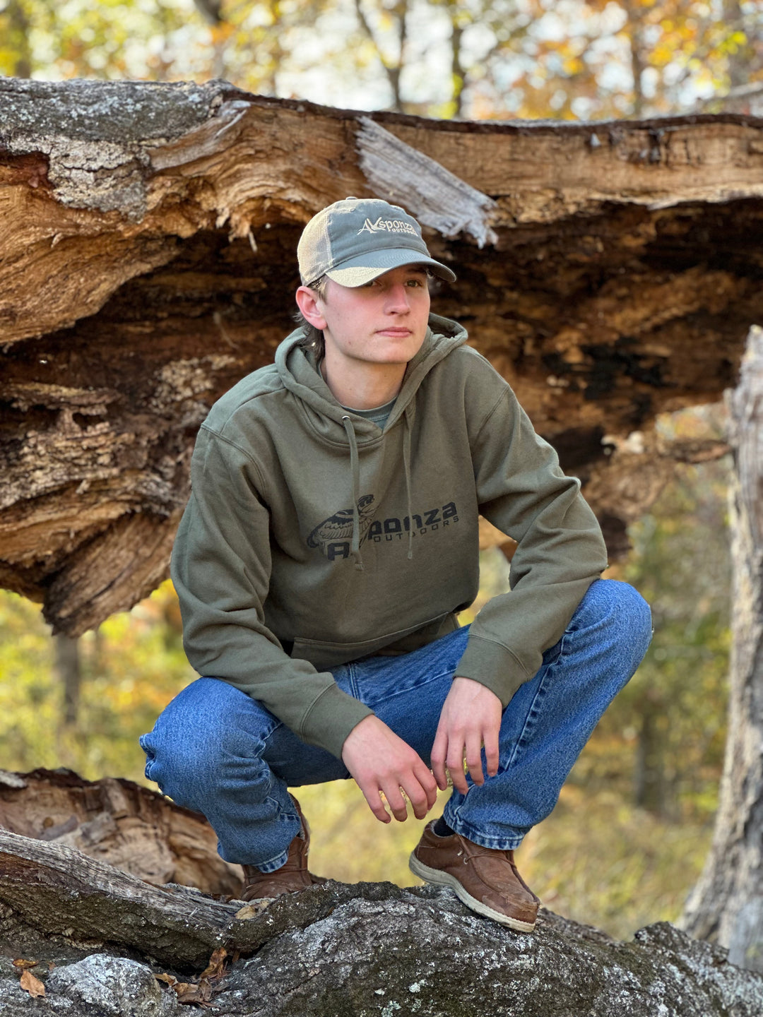 Midweight Army Green Hoodie Cupped Woodie Logo