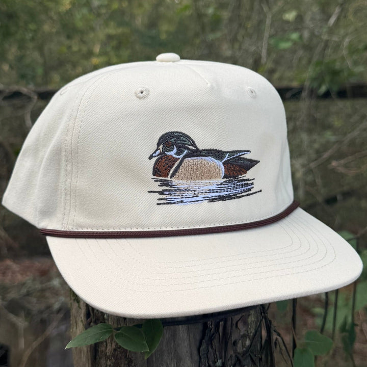 Wood Duck Swimming Embroidered Rope Hat