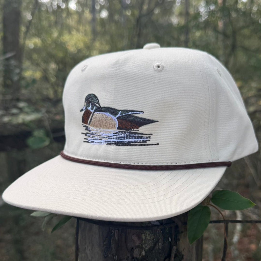 Wood Duck Swimming Embroidered Rope Hat