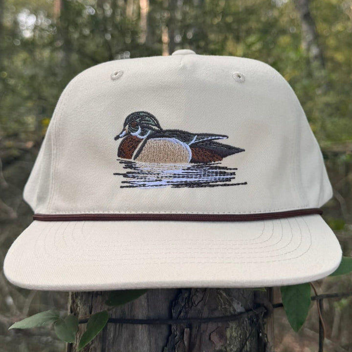 Wood Duck Swimming Embroidered Rope Hat