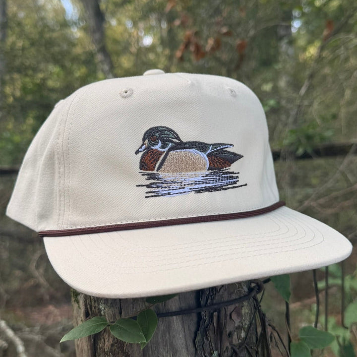 Wood Duck Swimming Embroidered Rope Hat