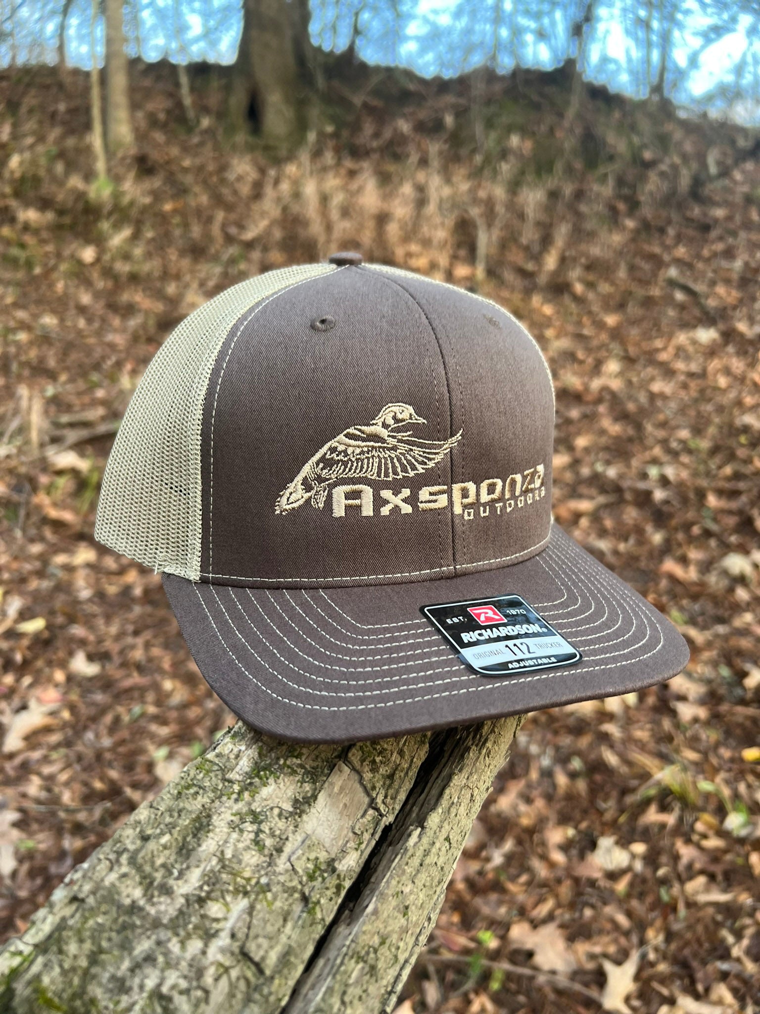 Cupped Wood Duck Axsponza Outdoors Embroidered Trucker Brown/Khaki