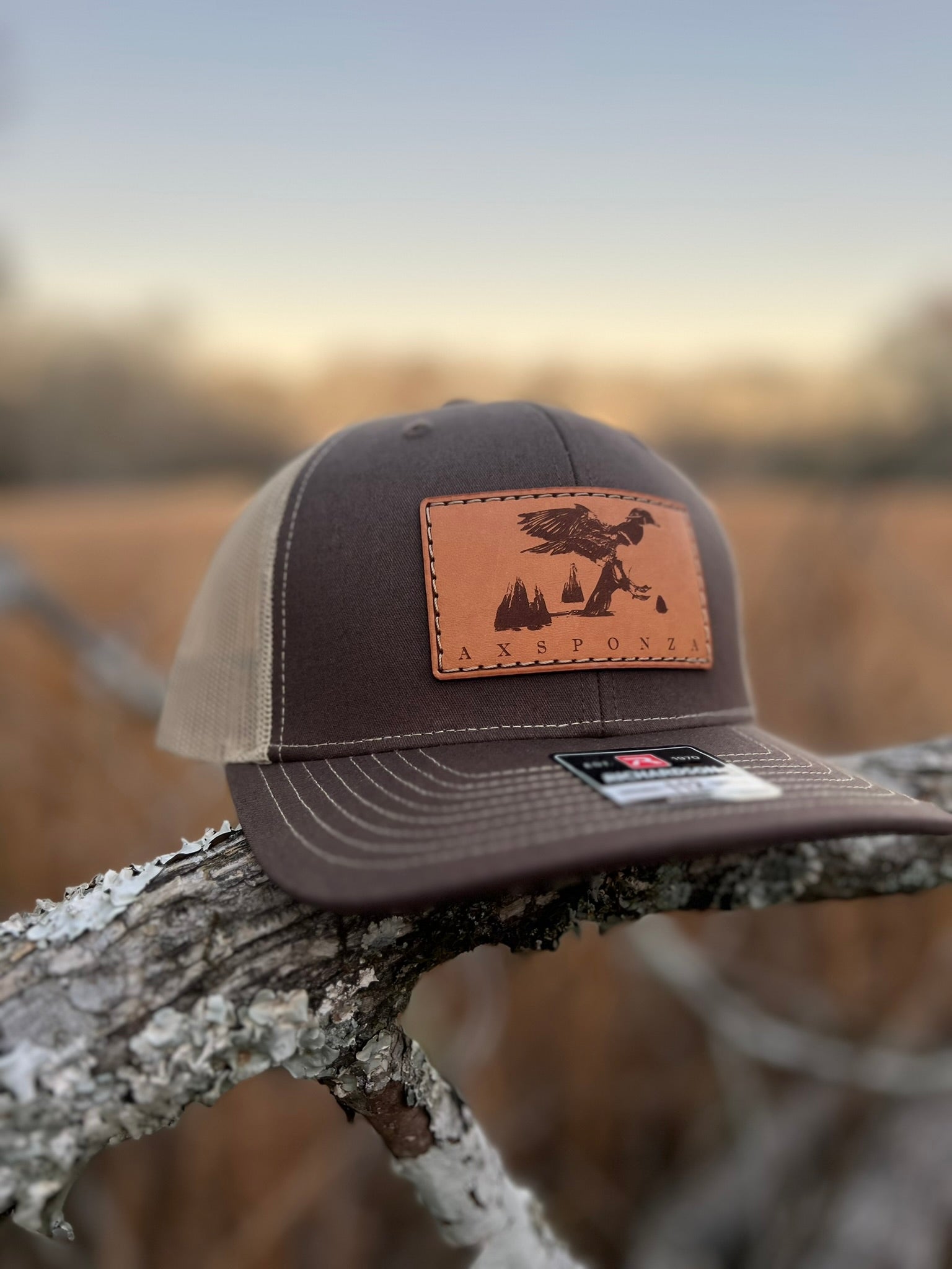 Woodie Landing Leather Patch Trucker Hat 112 Brown/Khaki