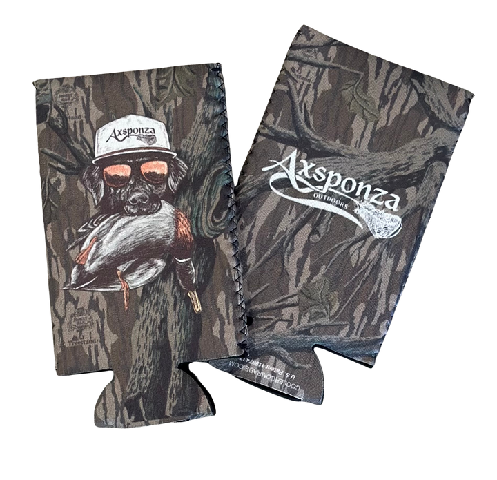 Koozies Regular & Slim Can Treestand Camo with "Shades and Feathers Lab"