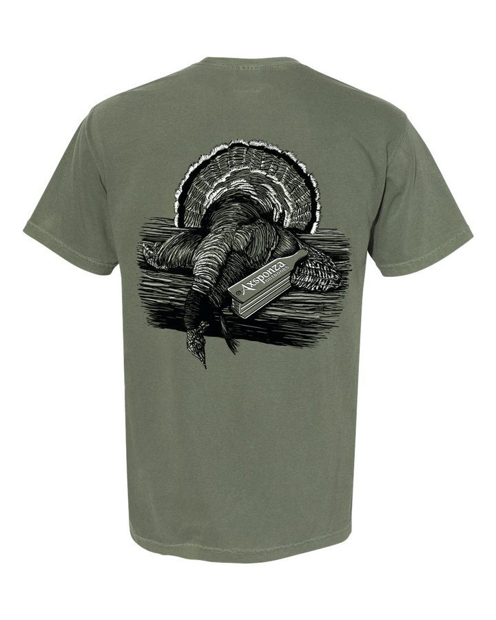 Turkey Box Call Pocket Tee Subdued Black & White on Moss
